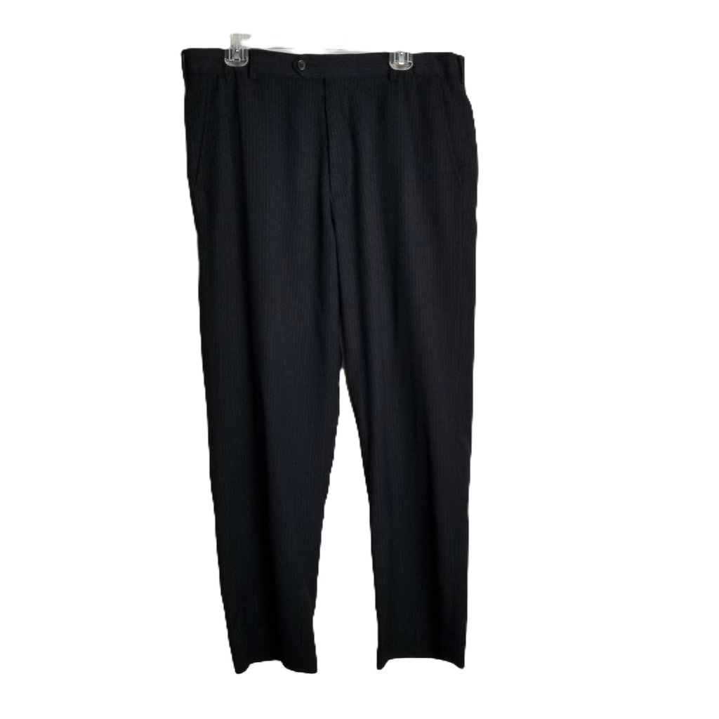 George Black Pinstripe Dress Pants Flat Front Business Mens Size 36x30